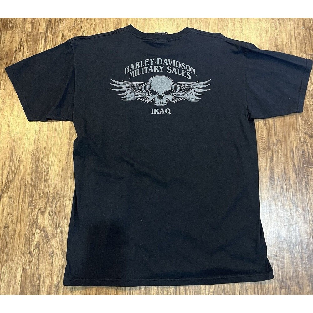 Harley Davidson T-Shirt Large Iraq Military  Biker Skull Motorcycle Black